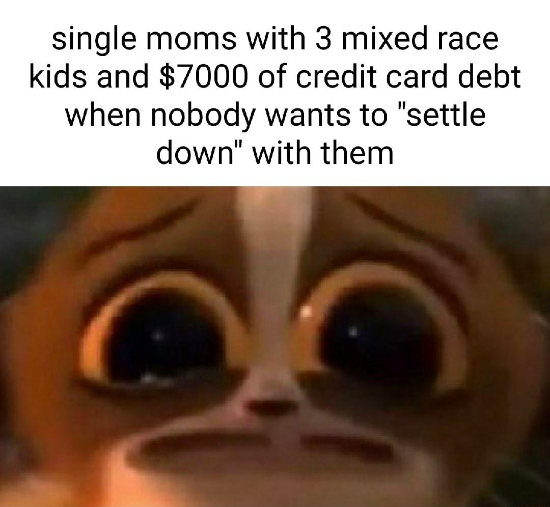 single moms with 3 mixed race kids and 7000 of credit card debt when nobody wants to settle down with them