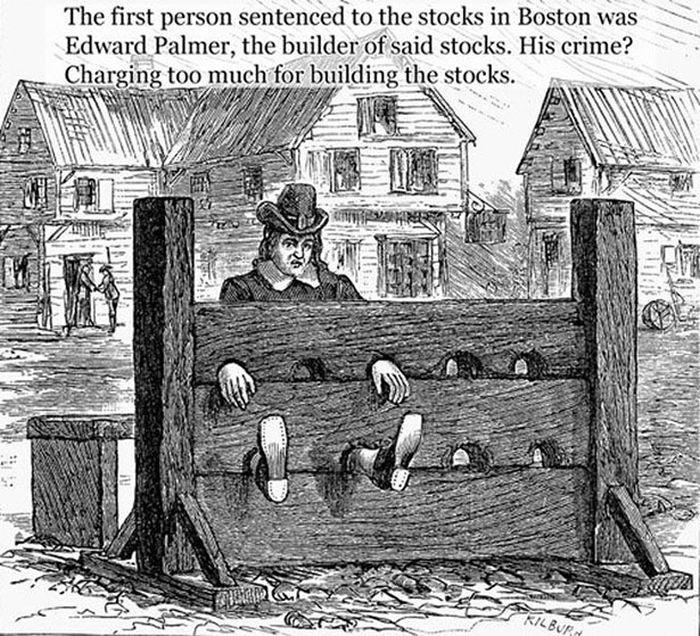 person sentenced to the stocks in Boston w ard Palmer the builder of said stock i much for building the st