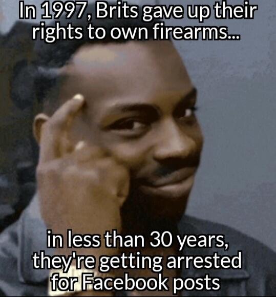 In 1997, Brits gave up their rights to own firearms... in less than 30 years, they're getting arrested for Facebook posts