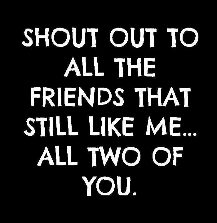 SHOUT OUT TO ALL THE FRIENDS THAT STILL LIKE ME... ALL TWO OF YOU.