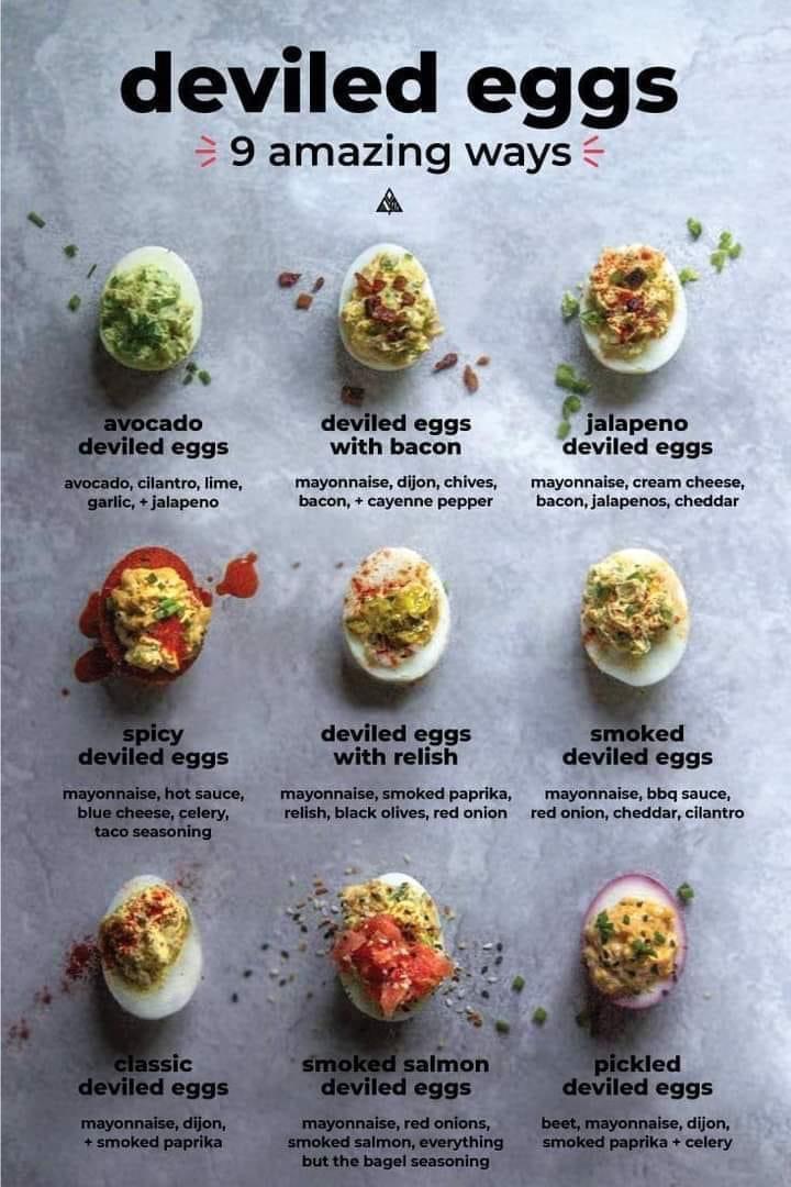 b deviled eggs 9 amazing ways jalapeno with bacon deviled eggs mayonnaise dijon chives mayonnaise cream cheese bacon cayenne pepper bacon jalapenos cheddar eggs paprika mayonnaise bbq sauce red onion cheddar cilantro