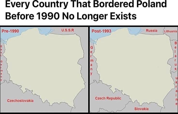 Every Country That Bordered Poland Before 1990 No Longer Exists Post 1993 o Caech Republic