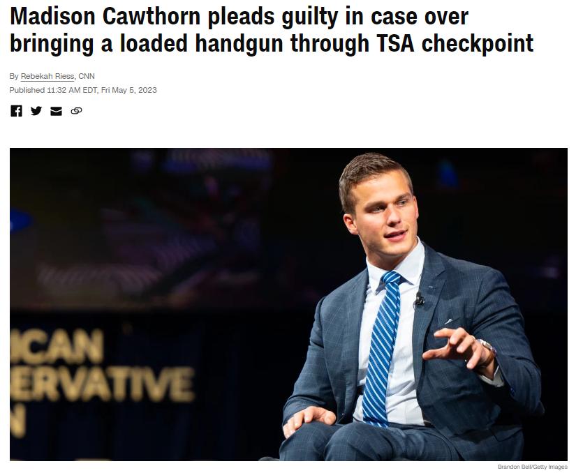 Madison Cawthorn pleads guilty in case over bringing a loaded handgun through TSA checkpoint