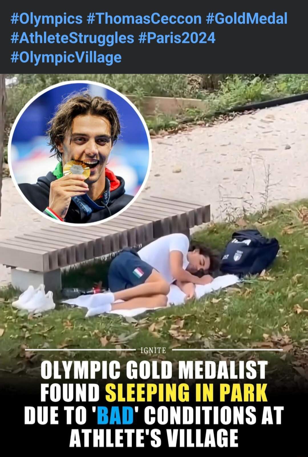 0lympics ThomasCeccon GoldMedal AthleteStruggles Paris2024 OIympchlIIage e B T AR S e lllYMIIG GOLD MEIIMIST FOUND S DUETO BAI BIIIIIIIIIOIIS ATHLETES VILLAGE