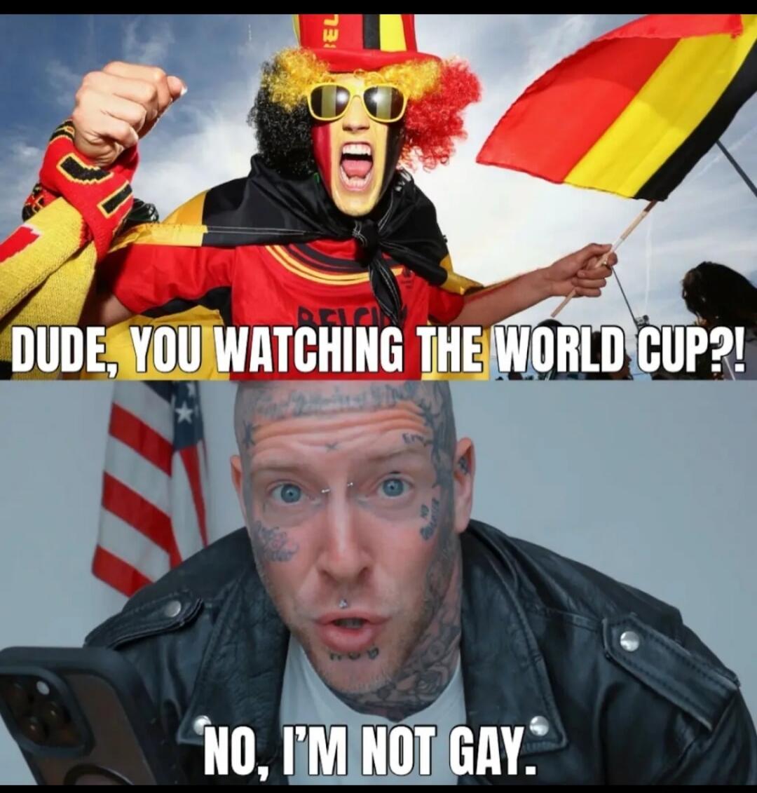 DUDE, YOU WATCHING THE WORLD CUP?! NO, I'M NOT GAY.