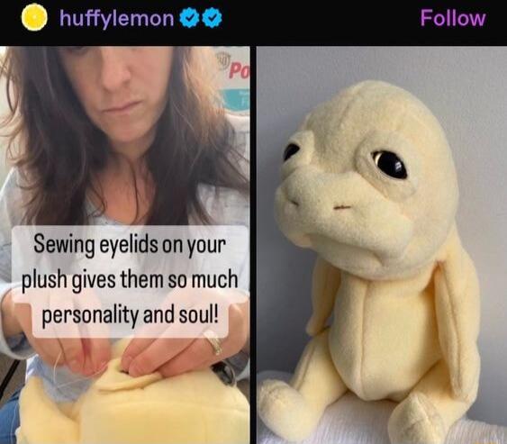 huffylemon Sewing eyelids onyour plush gives them so much k personality and soul