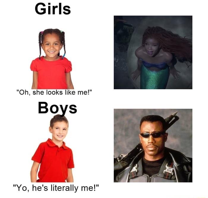 Girls J Oh she looks like me Boys 1 A n Yo hes literally me