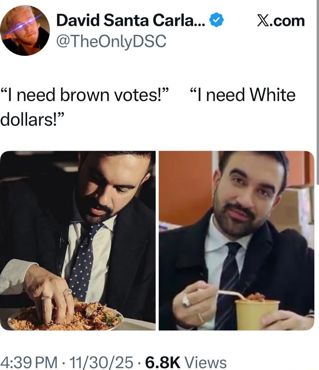 “I need brown votes!”  “I need White dollars!”
