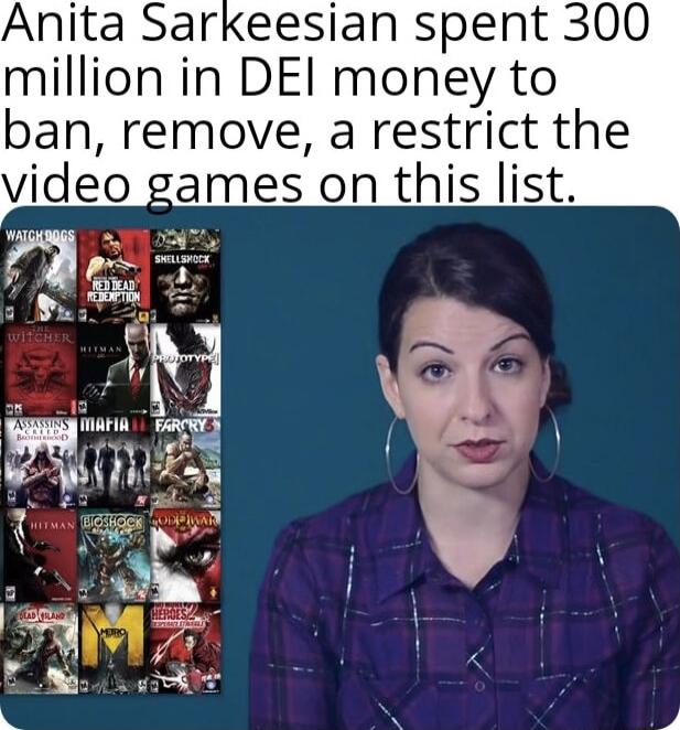 Anita Sarkeesian spent 300 million in DEI money to ban remove a restrict the video games on this list vi mmun o