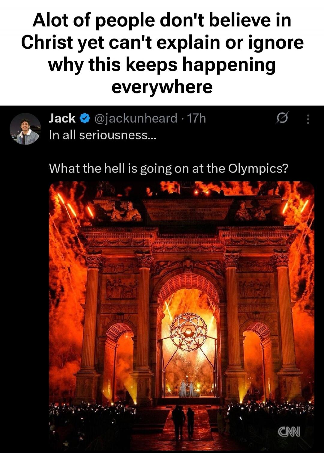 Alot of people don't believe in Christ yet can't explain or ignore why this keeps happening everywhere
In all seriousness...
What the hell is going on at the Olympics?