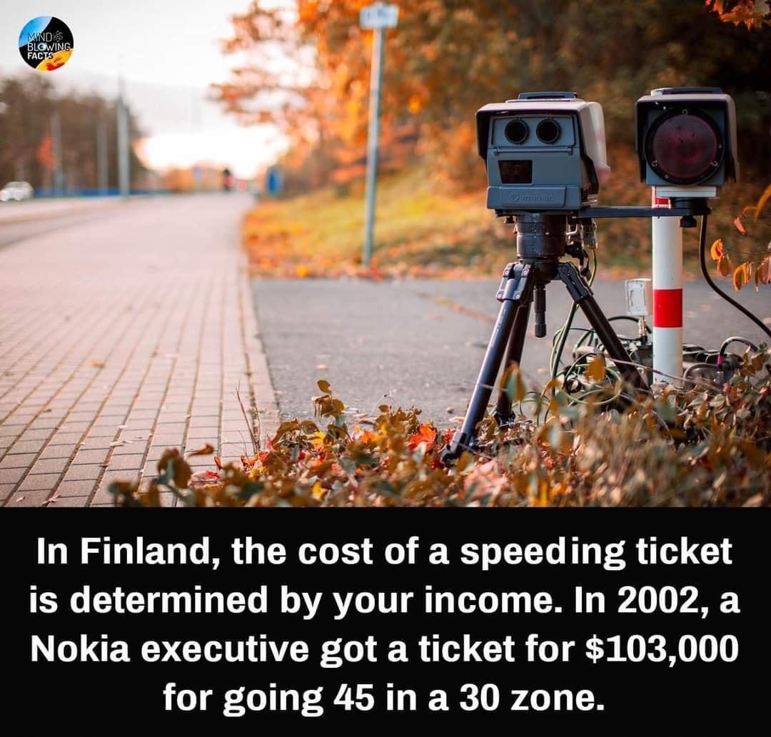 In Finland the cost of a speeding ticket is determined by your income In 2002 a D LERCIN RO IR CIR T IR X1 1 for going 45 in a 30 zone B oficiaimbt R