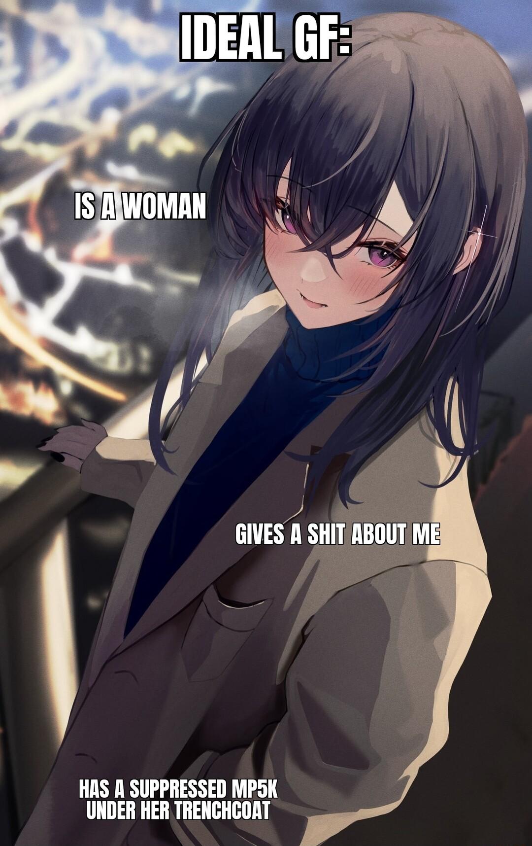 o J i GIVES A SHITABOUT M HAS A SUPPRESSED MPSK UNDER HER TRENCHCOAT