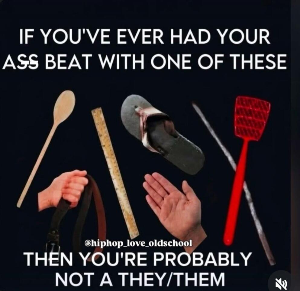 IF YOU'VE EVER HAD YOUR ASS BEAT WITH ONE OF THESE THEN YOU'RE PROBABLY NOT A THEY/THEM