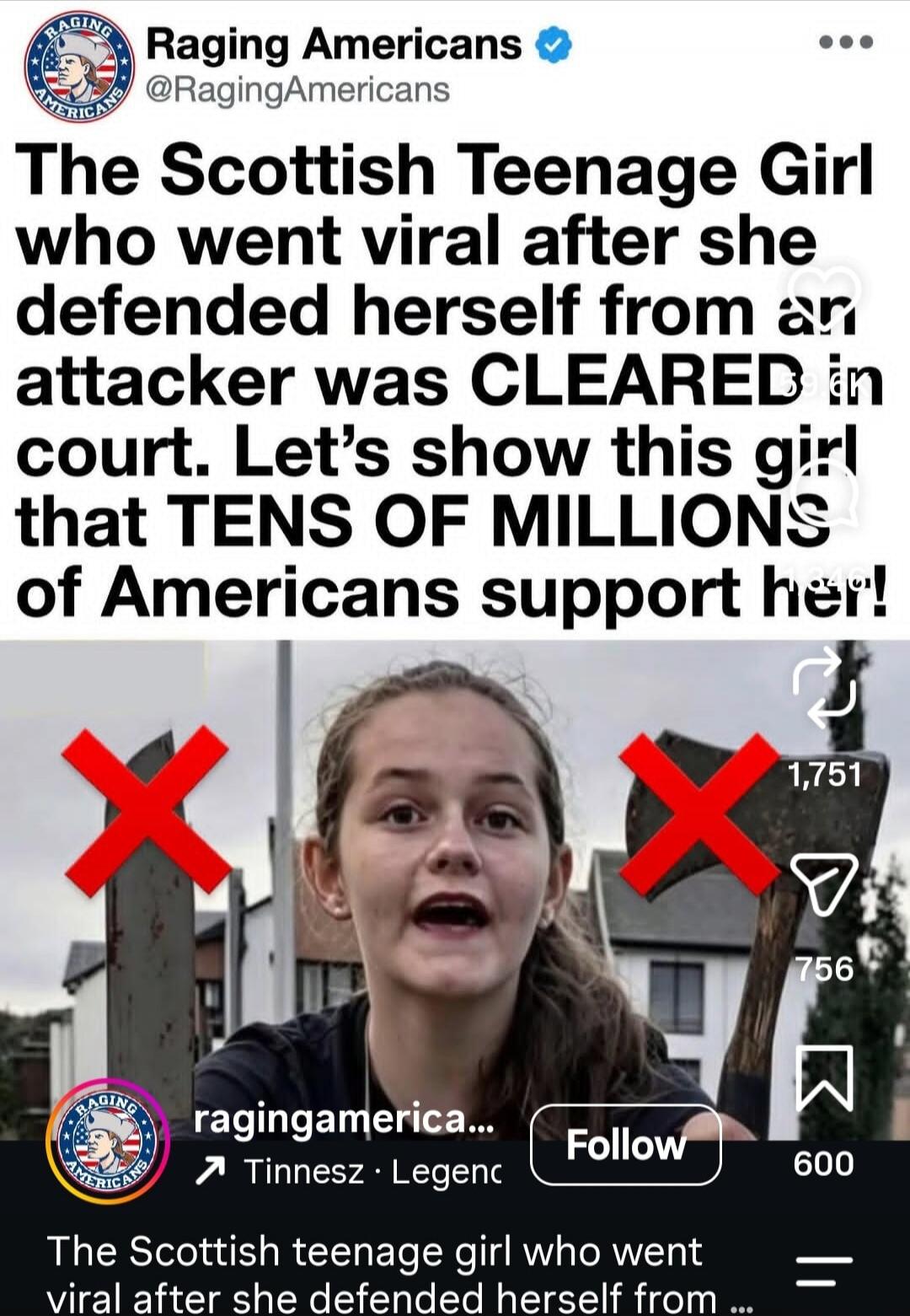 The Scottish Teenage Girl who went viral after she defended herself from an attacker was CLEARED in court. Let's show this girl that TENS OF MILLIONS of Americans support her!