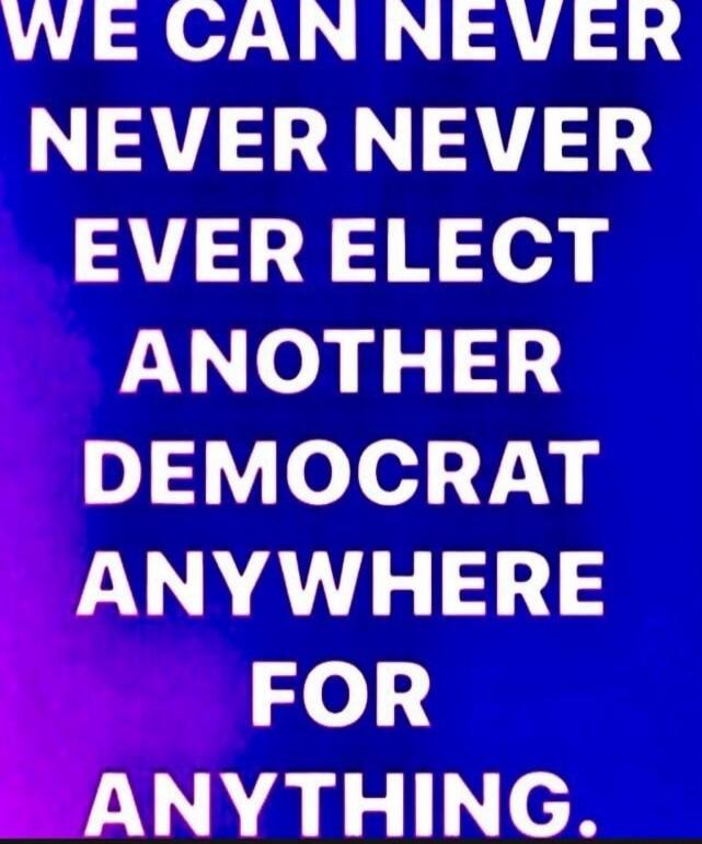 WE CAN NEVER NEVER NEVER EVER ELECT ANOTHER DEMOCRAT ANYWHERE FOR ANYTHING.