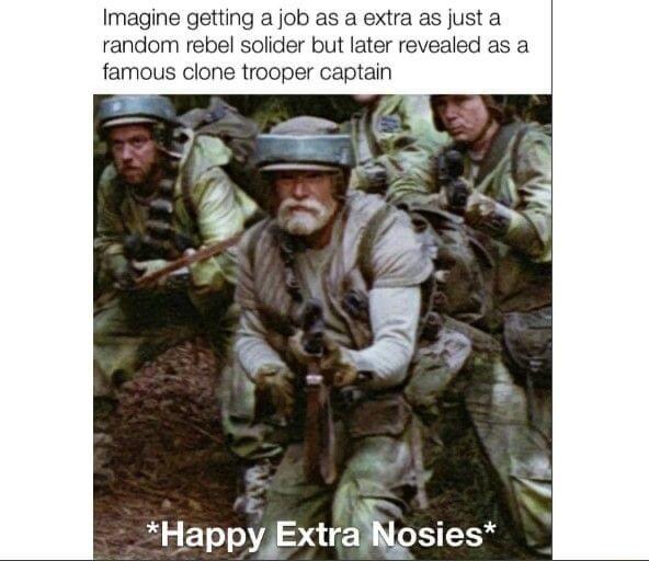 Imagine getting a job as a extra as just a random rebel solider but later revealed as a famous clone trooper captain f HappyExtralosies