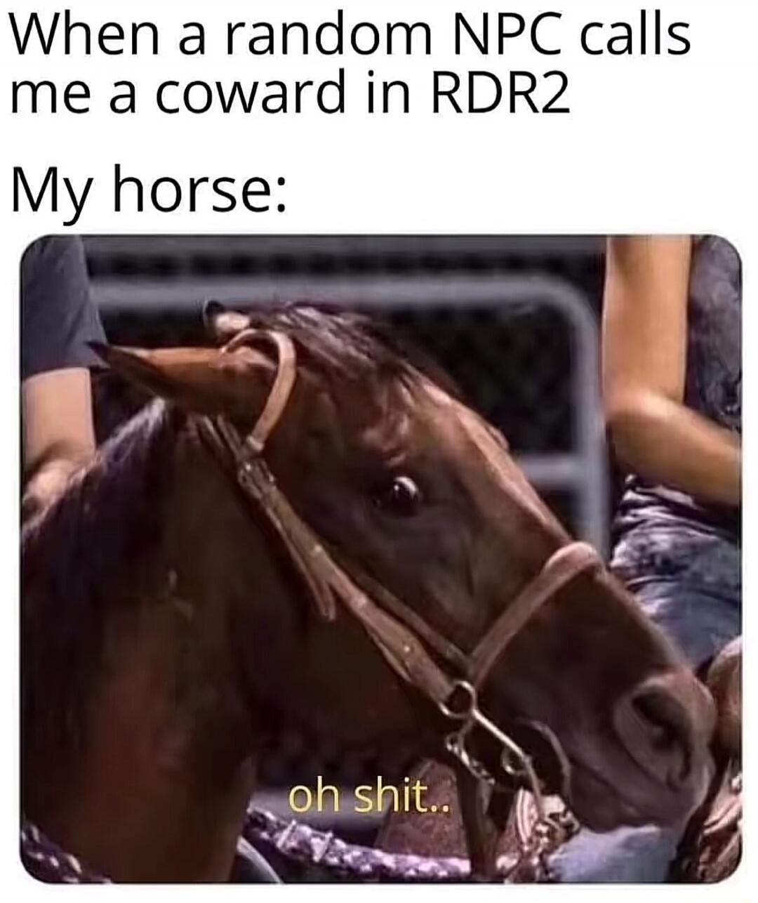 When a random NPC calls me a coward in RDR2 My horse: oh shit..