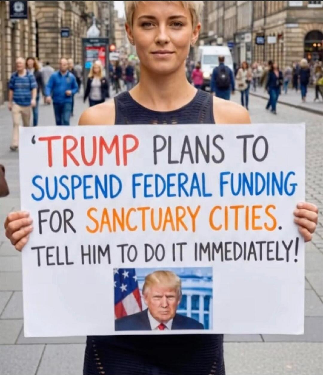 TRUMP PLANS TO SUSPEND FEDERAL FUNDING FOR SANCTUARY CITIES. TELL HIM TO DO IT IMMEDIATELY!