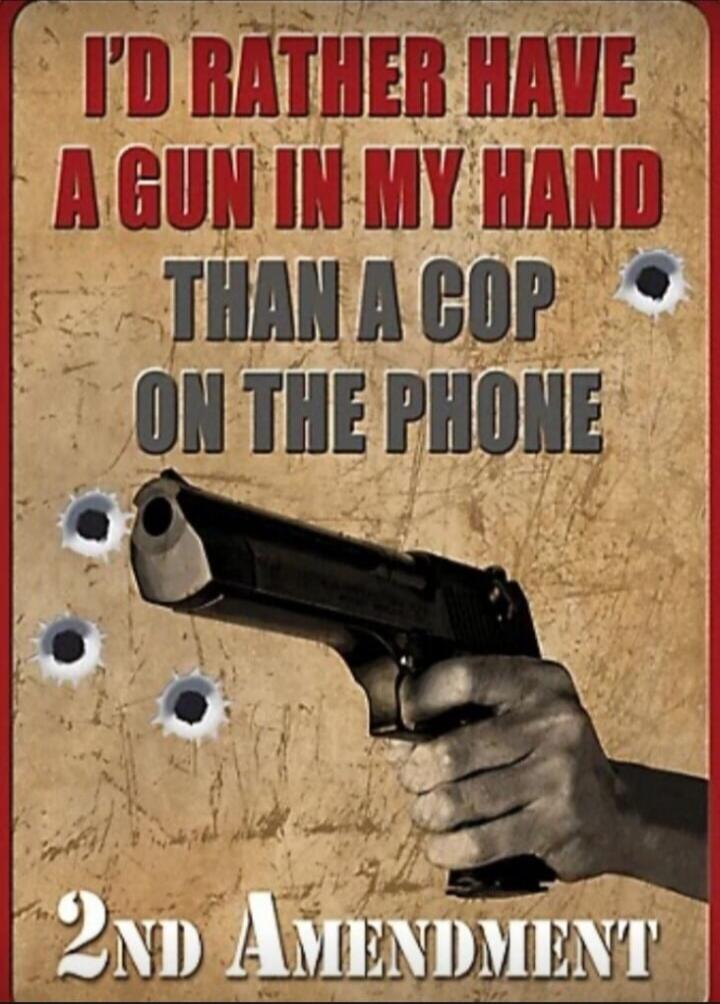 I'D RATHER HAVE A GUN IN MY HAND THAN A COP ON THE PHONE
2ND AMENDMENT