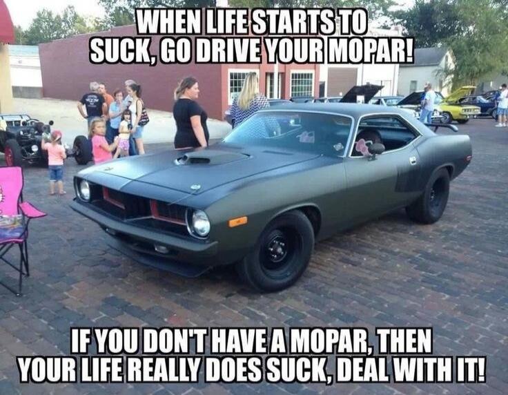 WHEN LIFE STARTS TO SUCK, GO DRIVE YOUR MOPAR! IF YOU DON'T HAVE A MOPAR, THEN YOUR LIFE REALLY DOES SUCK, DEAL WITH IT!