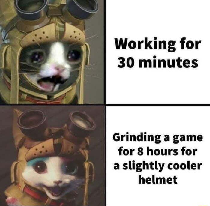 Working for 30 minutes Grinding a game for 8 hours for a slightly cooler helmet