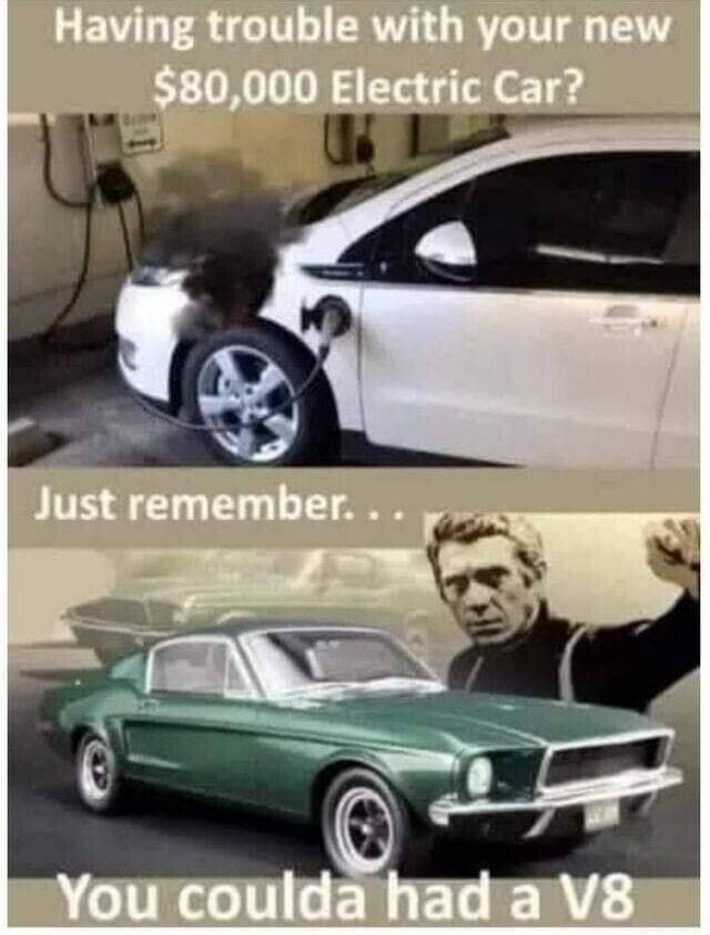 Having trouble with your new $80,000 Electric Car? Just remember... You coulda had a V8
