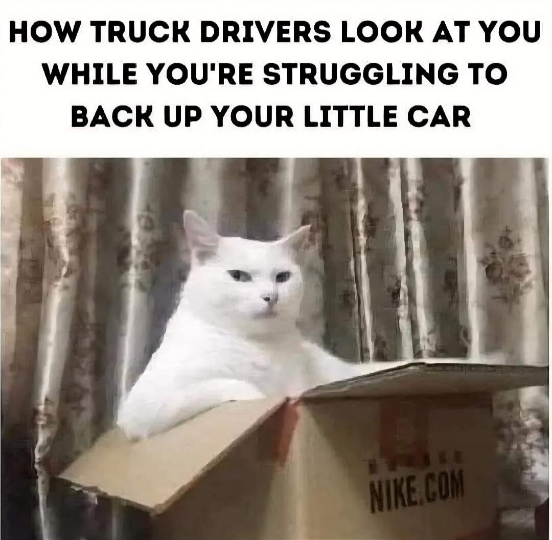 HOW TRUCK DRIVERS LOOK AT YOU WHILE YOU'RE STRUGGLING TO BACK UP YOUR LITTLE CAR NIKE.COM