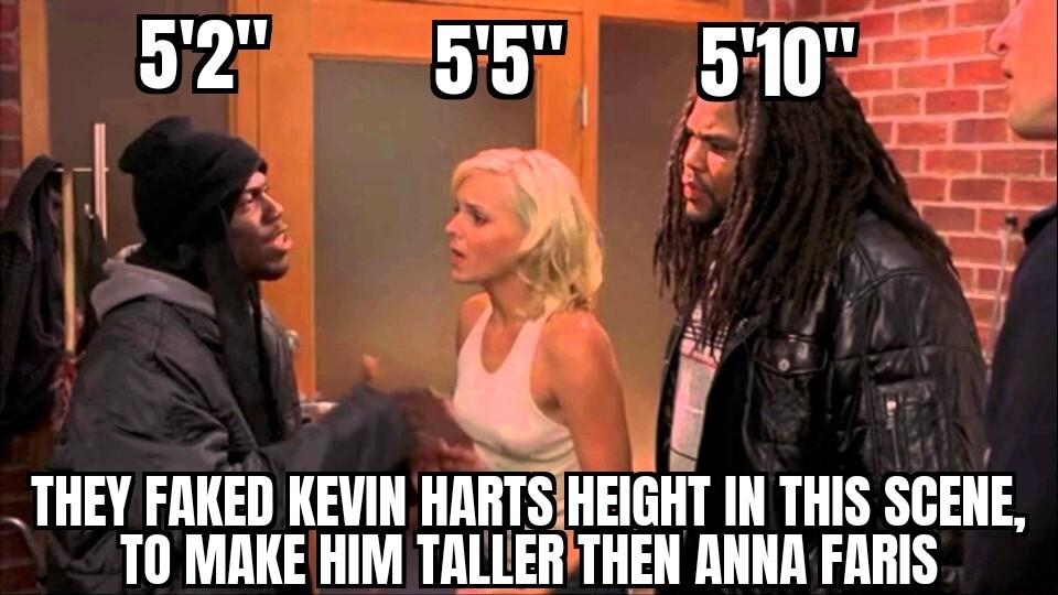 52 55 5110n v u THEY FAKED KEVIN Hllillll IN THIS SCENE TO MAKE HIM TALLERTHEN ANNA FRRIS