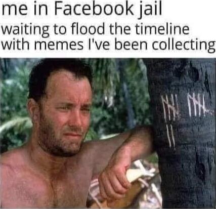 me in Facebook jail waiting to flood the timeline with memes I've been collecting