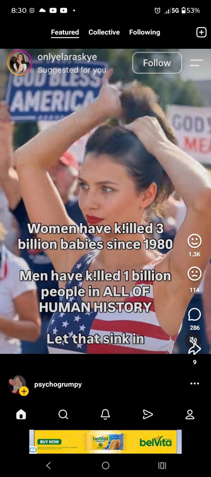 GOD BLESS AMERICA. Women have k!lled 3 billion babies since 1980. Men have k!lled 1 billion people in ALL OF HUMAN HISTORY. Let that sink in.