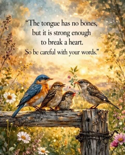 The tongue has no bones, but it is strong enough to break a heart. So be careful with your words.