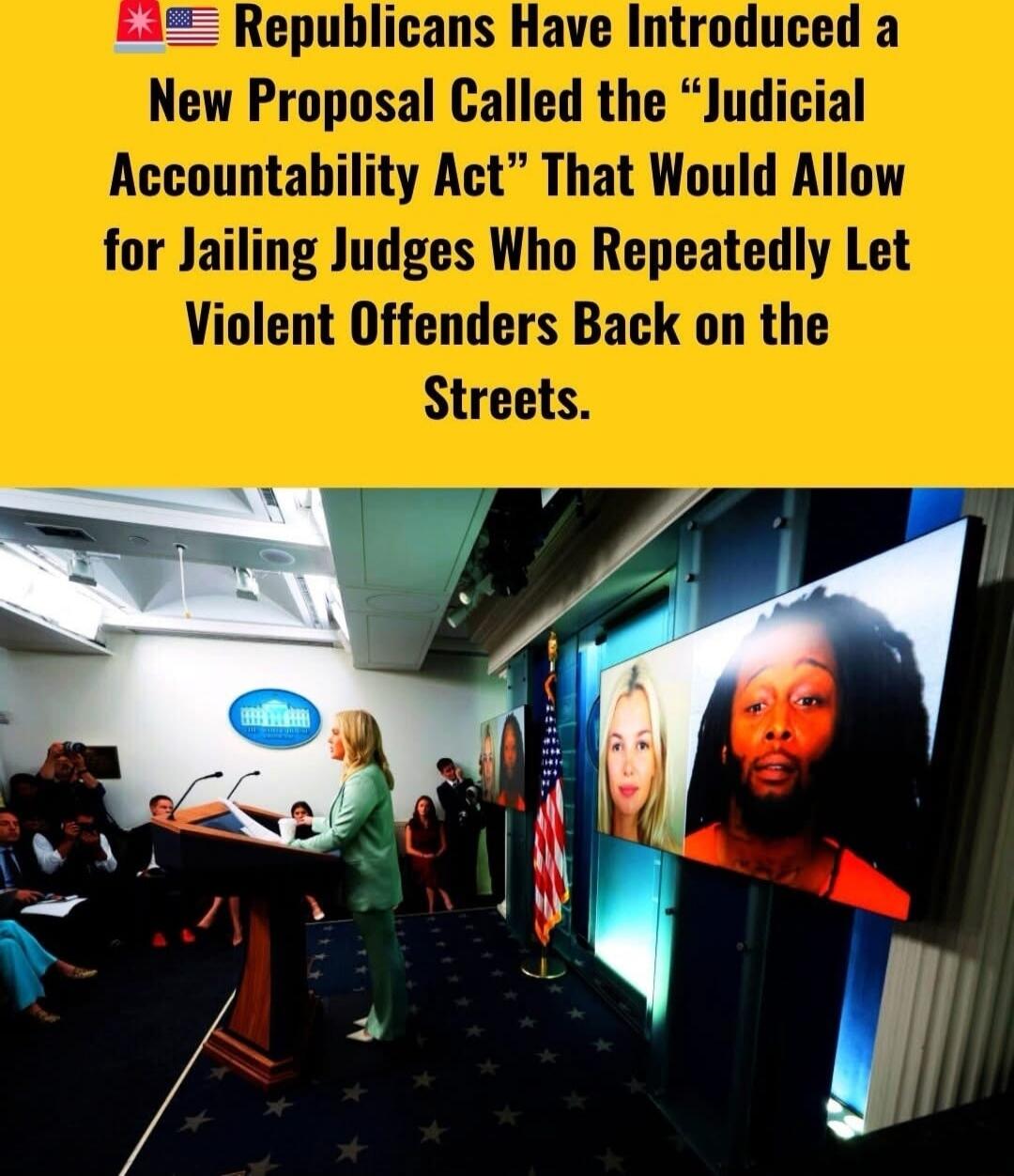 Republicans Have Introduced a New Proposal Called the “Judicial Accountability Act” That Would Allow for Jailing Judges Who Repeatedly Let Violent Offenders Back on the Streets. Session ID: 1021333.