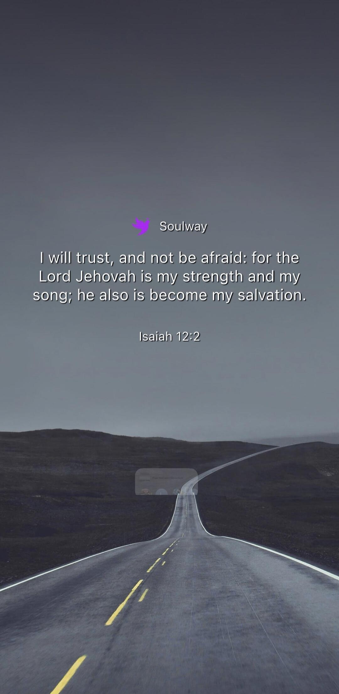 Soulway I will trust, and not be afraid: for the Lord Jehovah is my strength and my song; he also is become my salvation. Isaiah 12:2