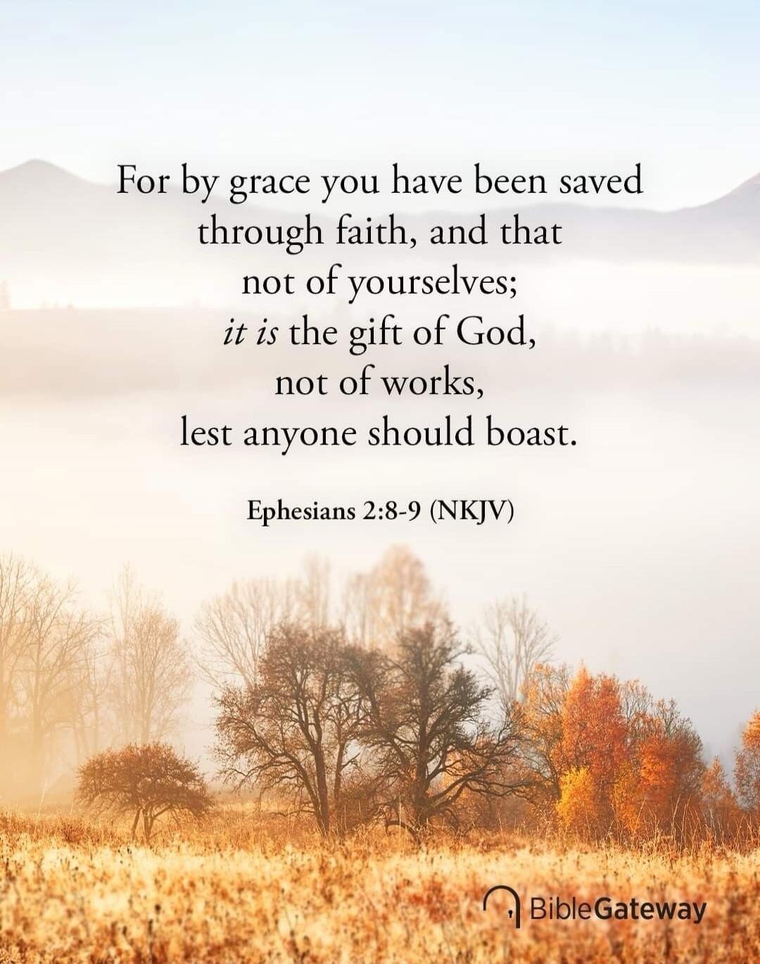 For by grace you have been saved through faith, and that not of yourselves; it is the gift of God, not of works, lest anyone should boast.

Ephesians 2:8-9 (NKJV)