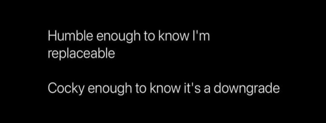 Humble enough to know I'm replaceable
Cocky enough to know it's a downgrade
Session ID: 1066341.