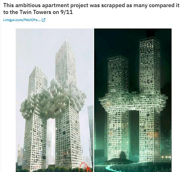 This ambitious apartment project was scrapped as many compared it to the Twin Towers on 911
