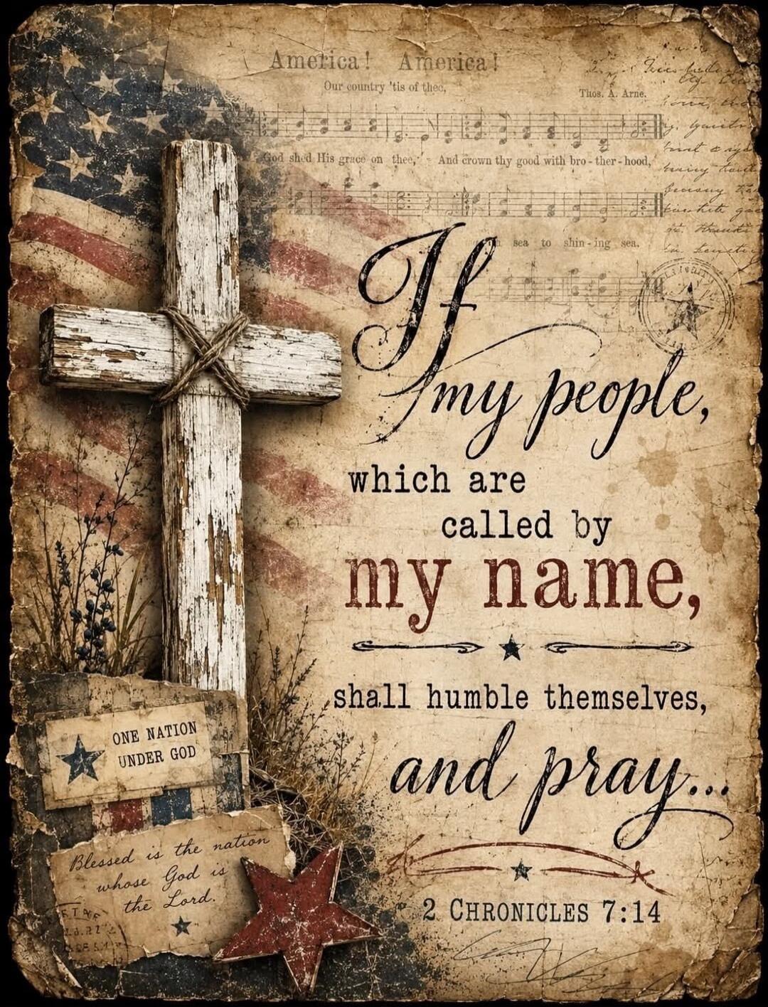 America! America! Our country 'tis of thee, God shed His grace on thee, And crown thy good with bro-ther-hood. If my people, which are called by my name, shall humble themselves, and pray... 2 CHRONICLES 7:14. ONE NATION UNDER GOD. Blessed is the nation whose God is the Lord.