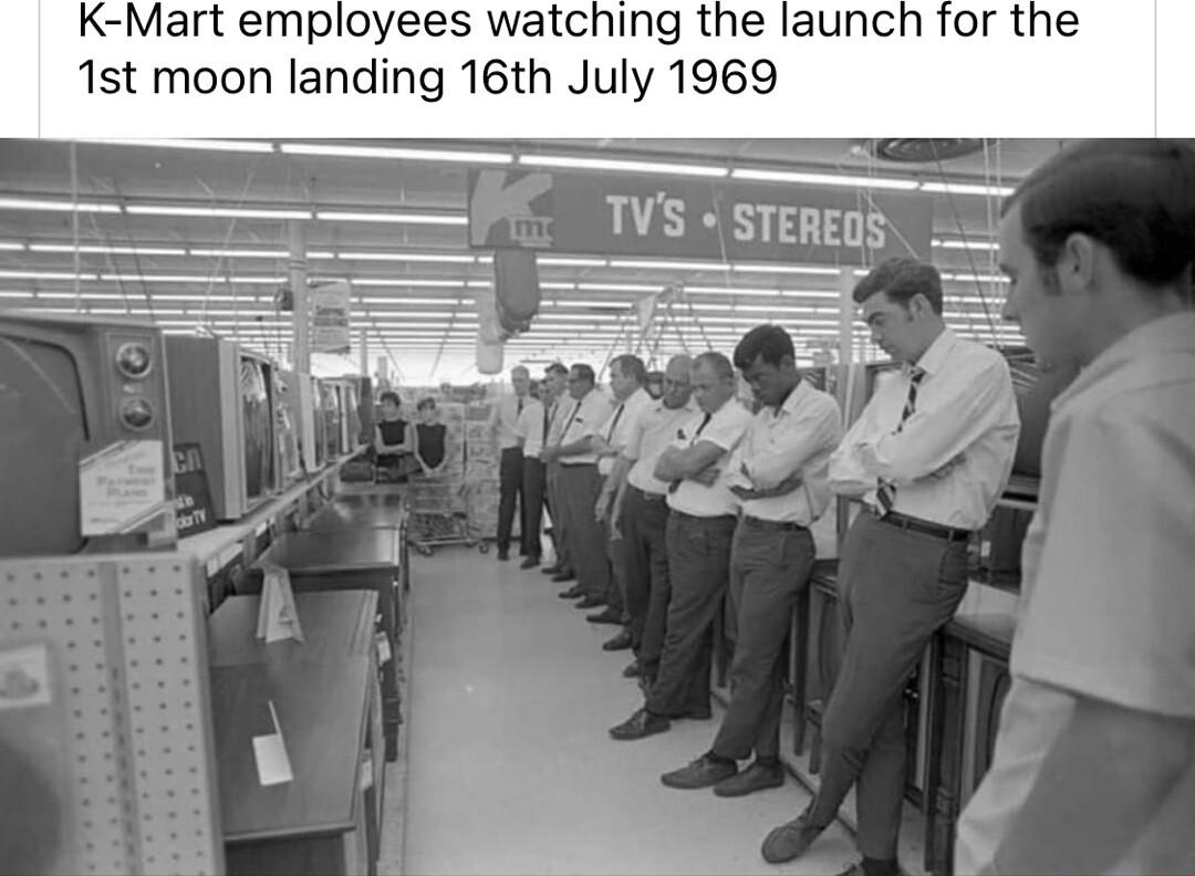 K Mart employees watching the launch for the 1st moon landing 16th July 1969 T 7 VS STEREDS