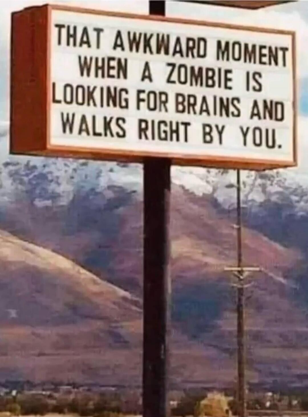 THAT AWKWARD MOMENT WHEN A ZOMBIE IS LOOKING FOR BRAINS AND WALKS RIGHT BY YOU.