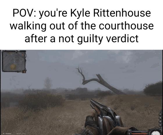 POV youre Kyle Rittenhouse walking out of the courthouse after a not guilty verdict