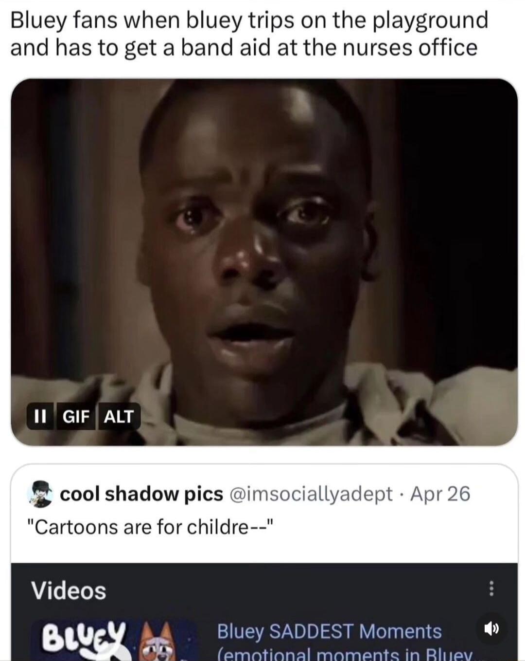 Bluey fans when bluey trips on the playground and has to get a band aid at the nurses office 11 GIF ALT cool shadow pics ir Cartoons are for childre Videos
