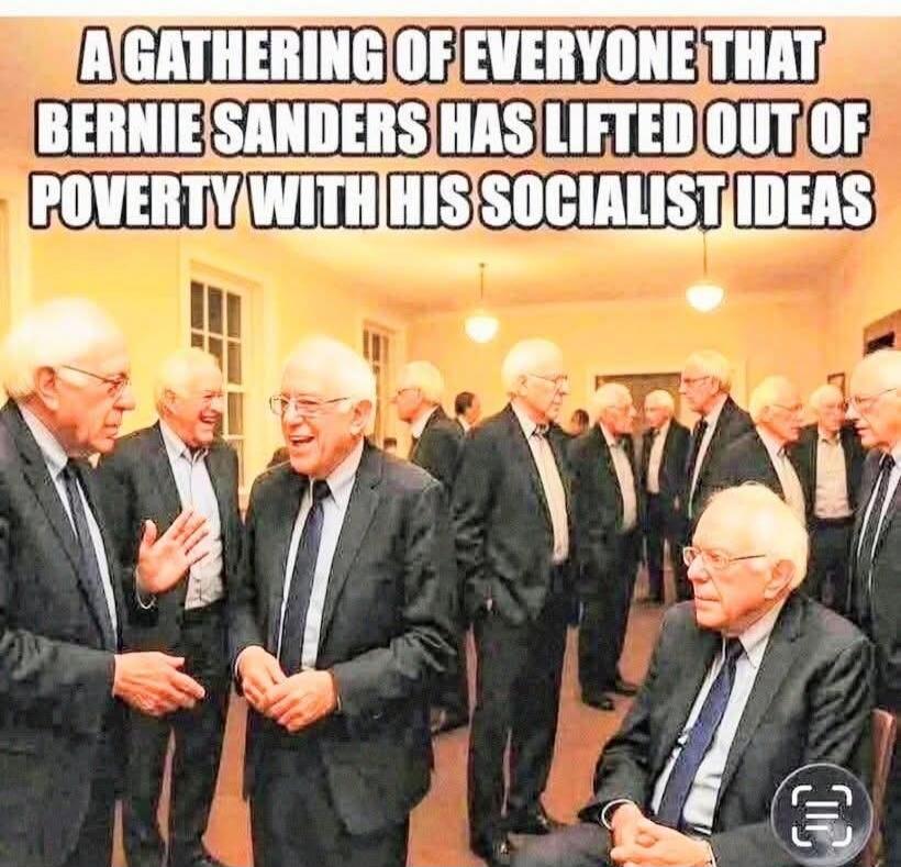 A GATHERING OF EVERYONE THAT BERNIE SANDERS HAS LIFTED OUT OF POVERTY WITH HIS SOCIALIST IDEAS