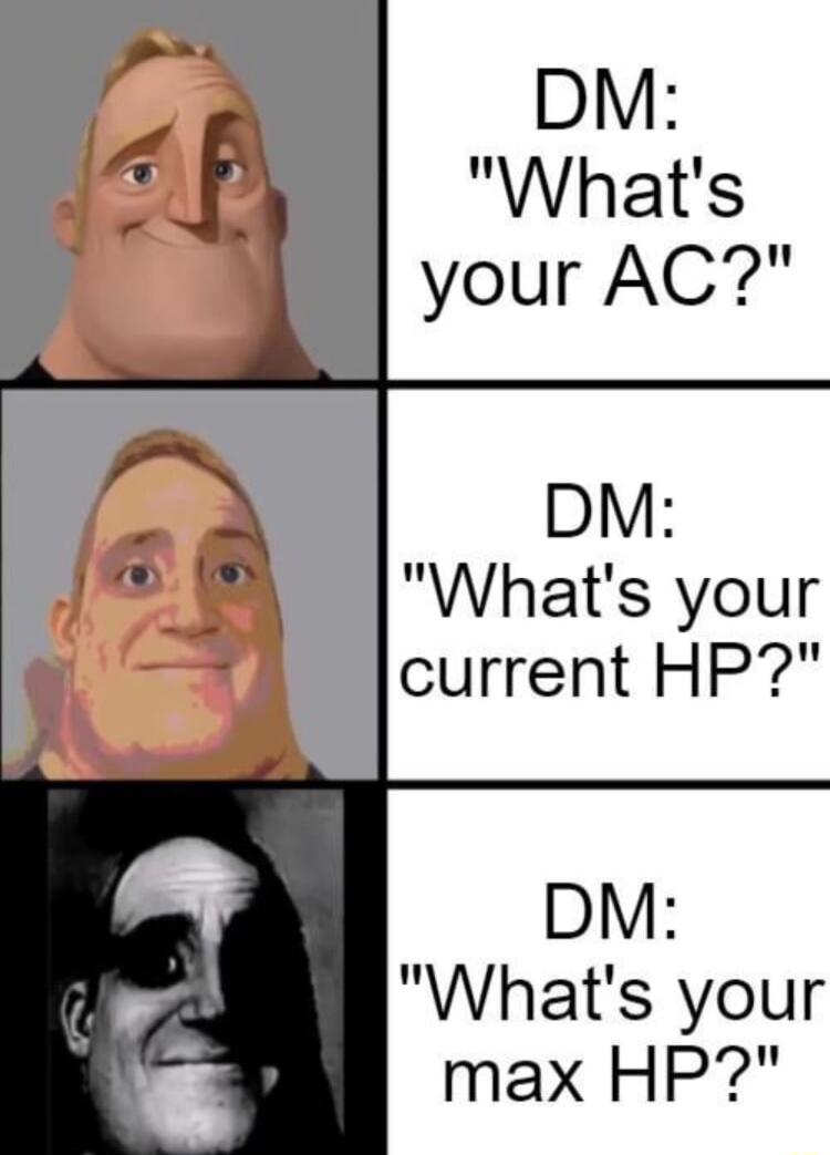 DM Whats your AC DM Whats your current HP DM Whats your max HP