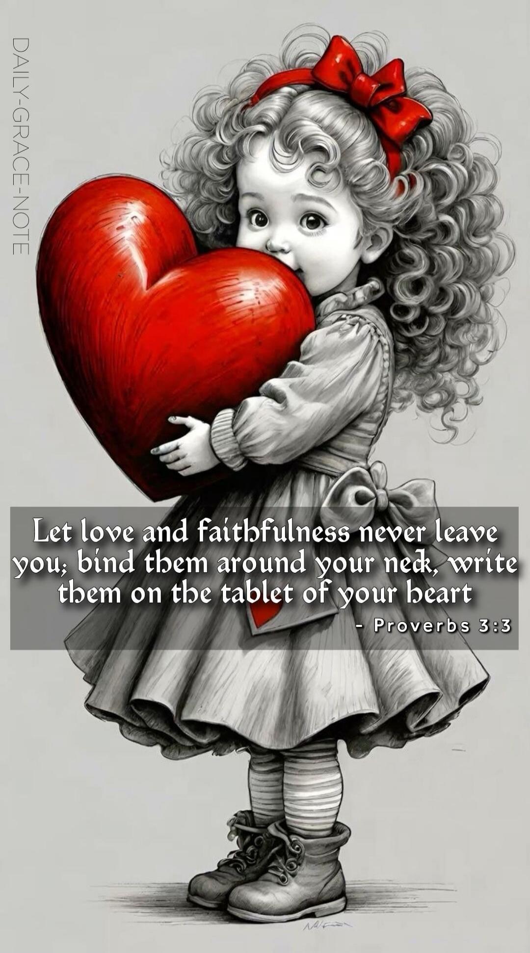 Let love and faithfulness never leave you, bind them around your neck, write them on the tablet of your heart - Proverbs 3:3
Daily Grace Note