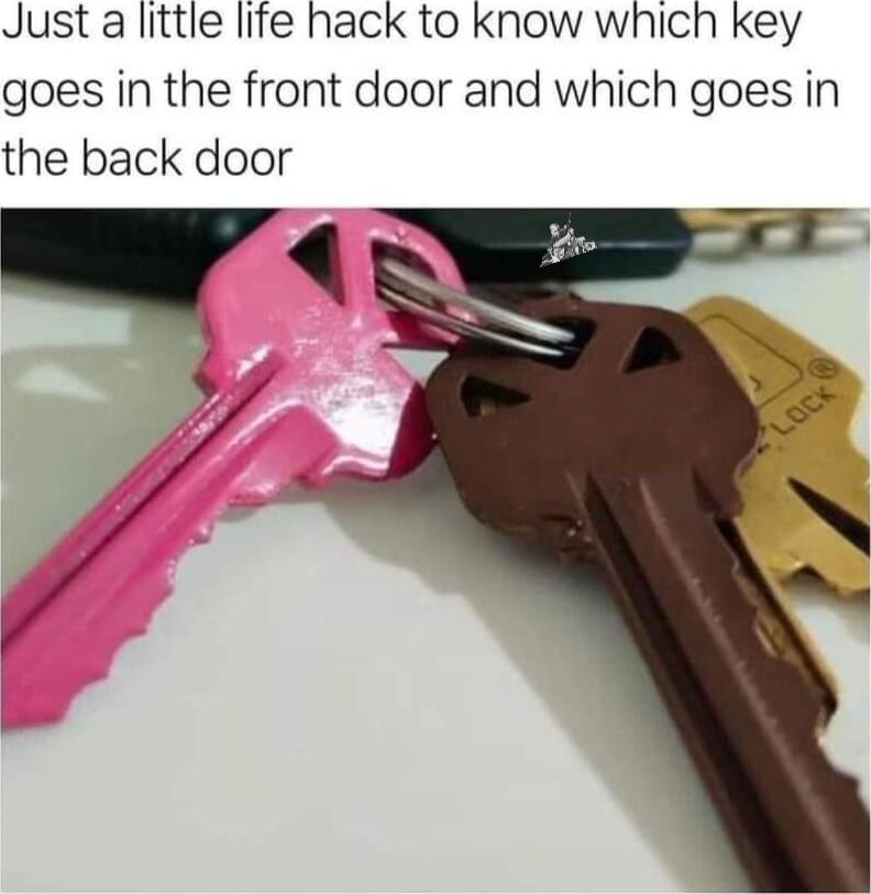 Just a little life hack to know which key goes in the front door and which goes in the back door