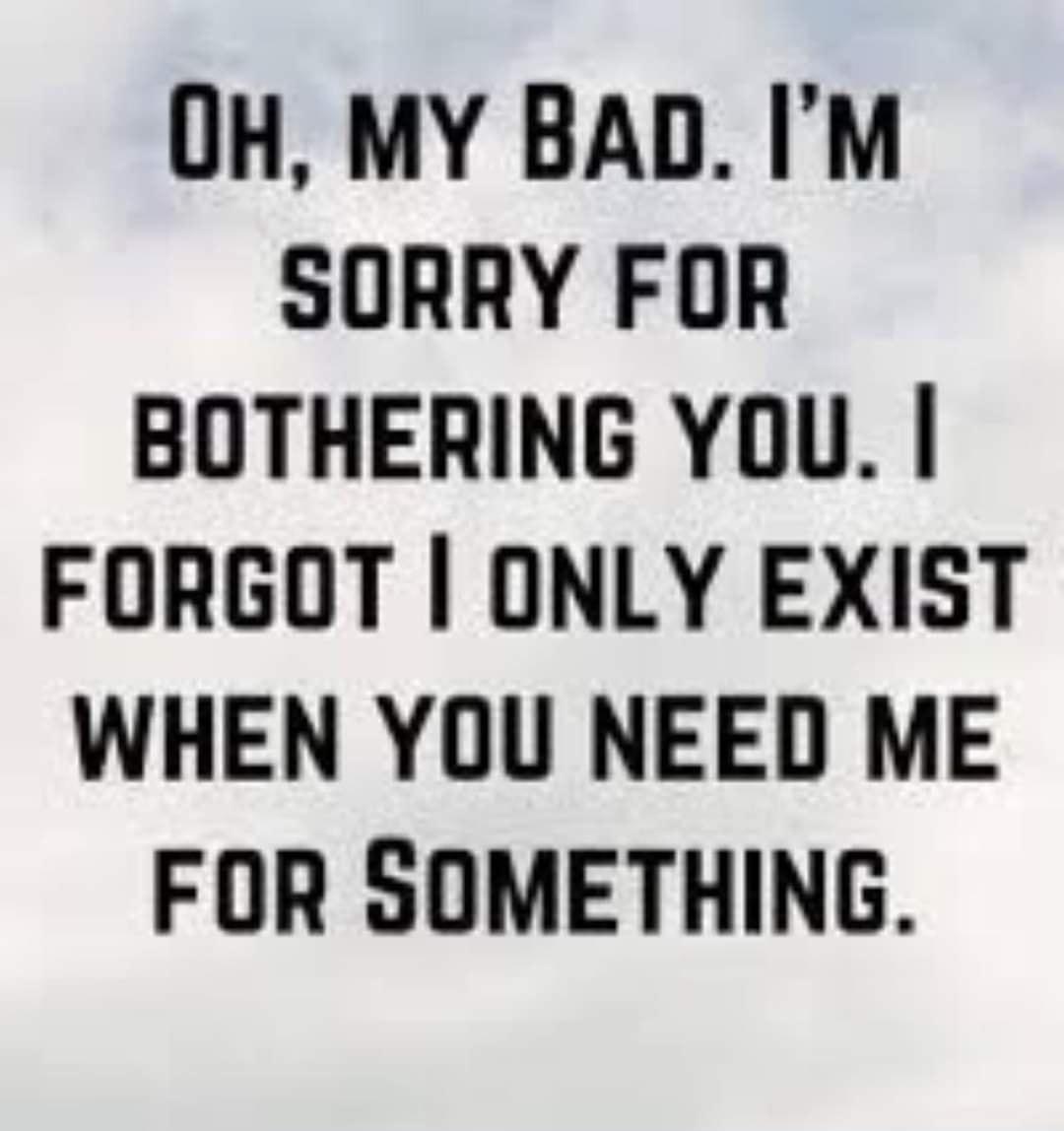 OH MY BAD IM SORRY FOR BOTHERING YOU FORGOT ONLY EXIST WHEN YOU NEED ME FOR SOMETHING