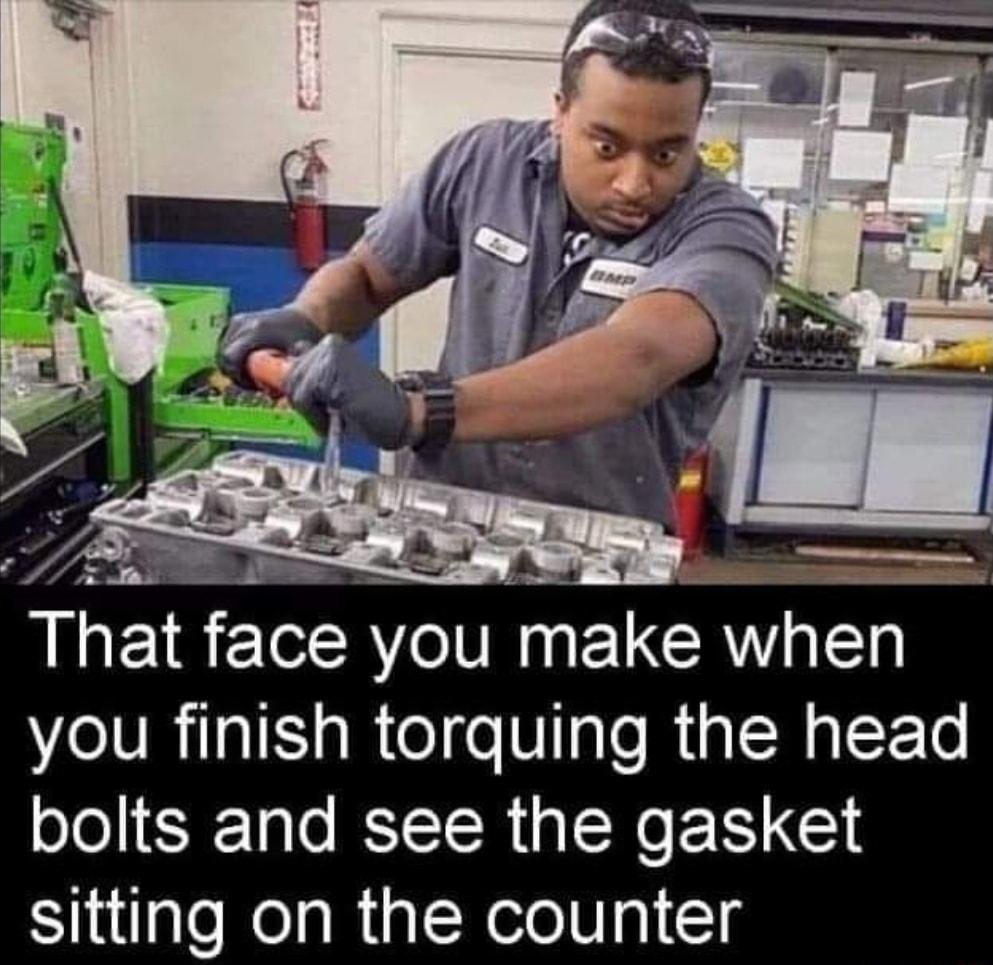 T I i That face you make when you finish torquing the head bolts and see the gasket SiuilaleRelaRia eI o 1y