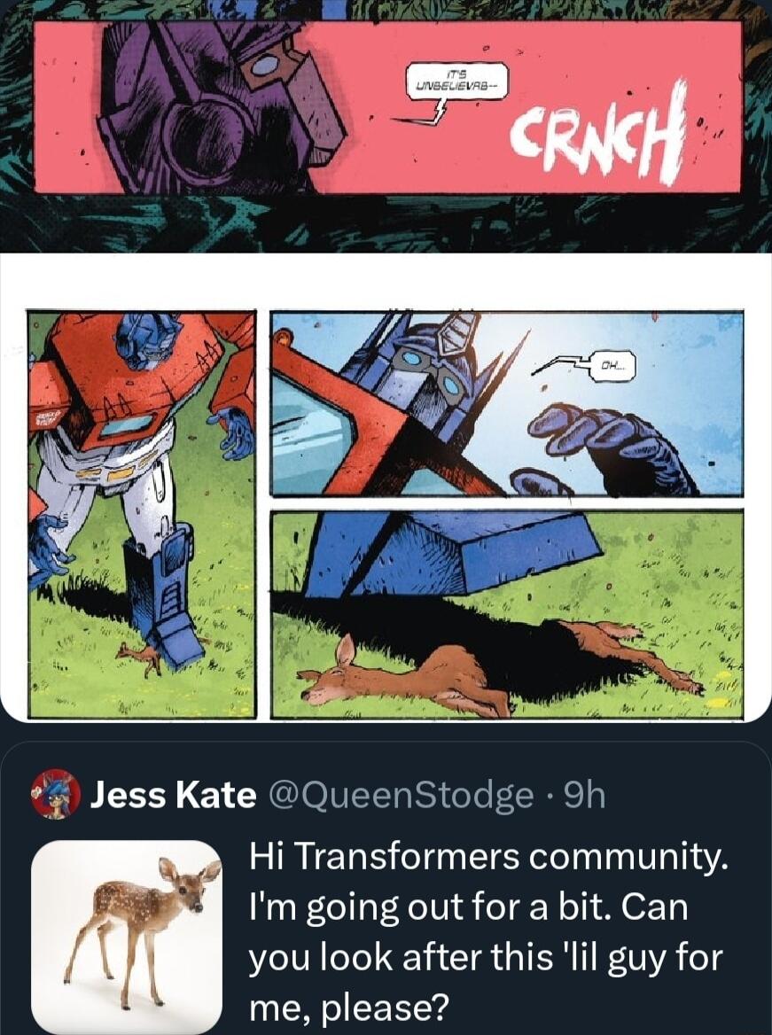 3 Jess Kate QueenStodge Sh Hi Transformers community Im going out for a bit Can you look after this lil guy for me please