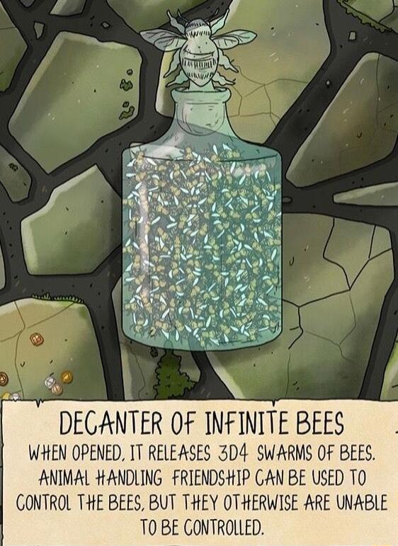 DEGANTER OF INFINITE BEES HEN OPENED IT RELEASES 3DA SWARMS OF BEES ANIMAL ANDLING FRIENDSHIP GAN BE USED TO CONTROL THE BEES BUT THEY OTHERWISE ARE WABLE T0 BE CONTROLLED