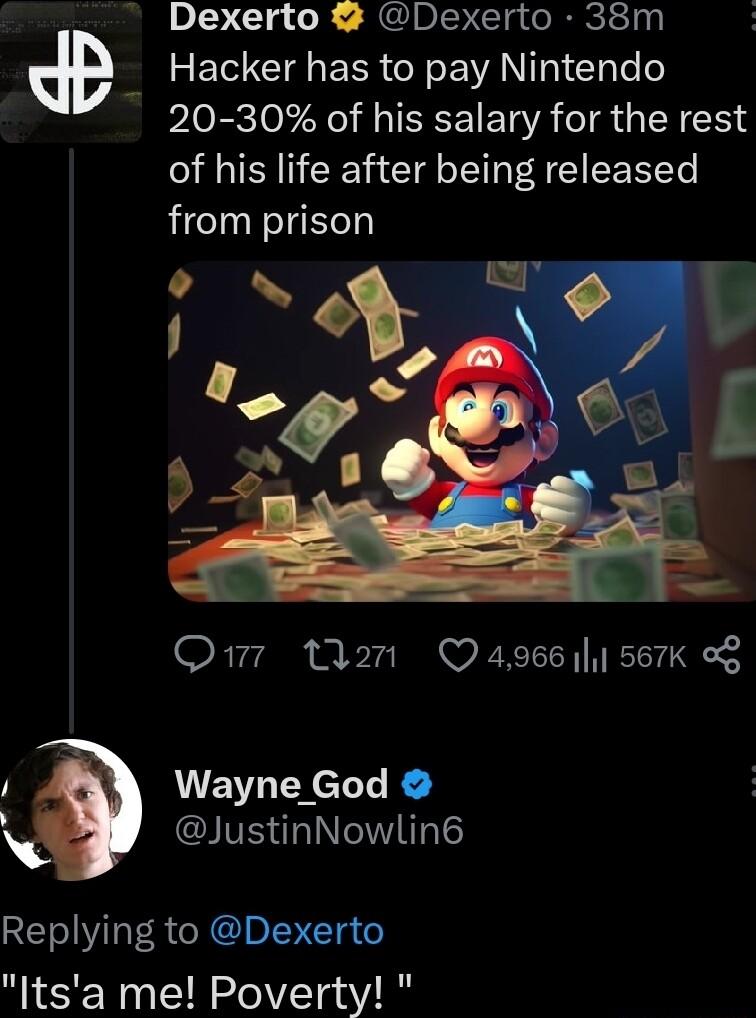 101 Cla o REUDIEICI gUelRgeISgg REICTA PRGN VAN Clale o 20 30 of his salary for the rest of his life after being released from prison Qi Whan Q4966 1 567K UE el T R JustinNowlin Replying to Dexerto Itsa me Poverty